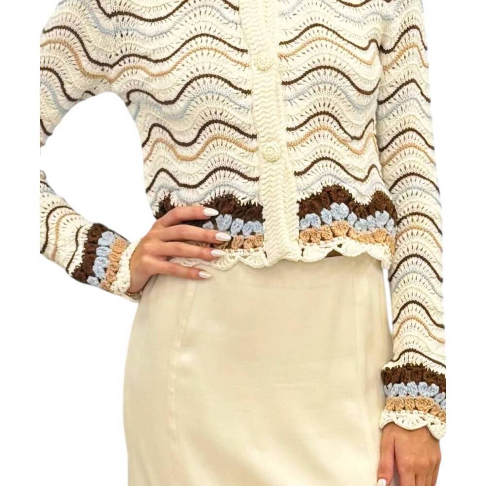 NEW CARA CARA jolene cardigan in ivory wave multi crochet - Picture 2 of 2